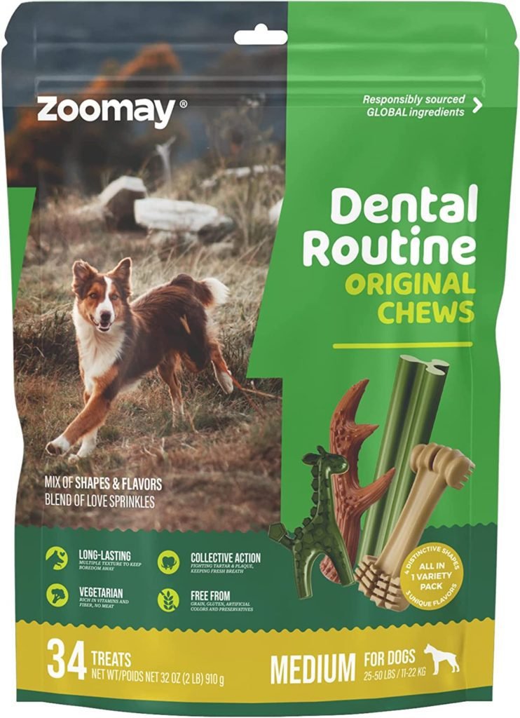 ZOOMAY Natural Vegetarian Dental Chews for Dogs, Long-Lasting Daily Dental Sticks for Cleaning Teeth